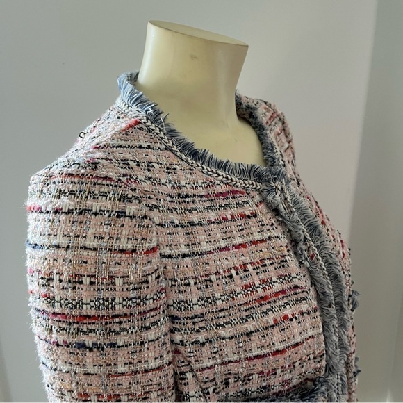 525 America Women’s Pink Cream Gold Tweed Fringe Jacket Blazer BohoGlam Barbie M - Picture 6 of 16
